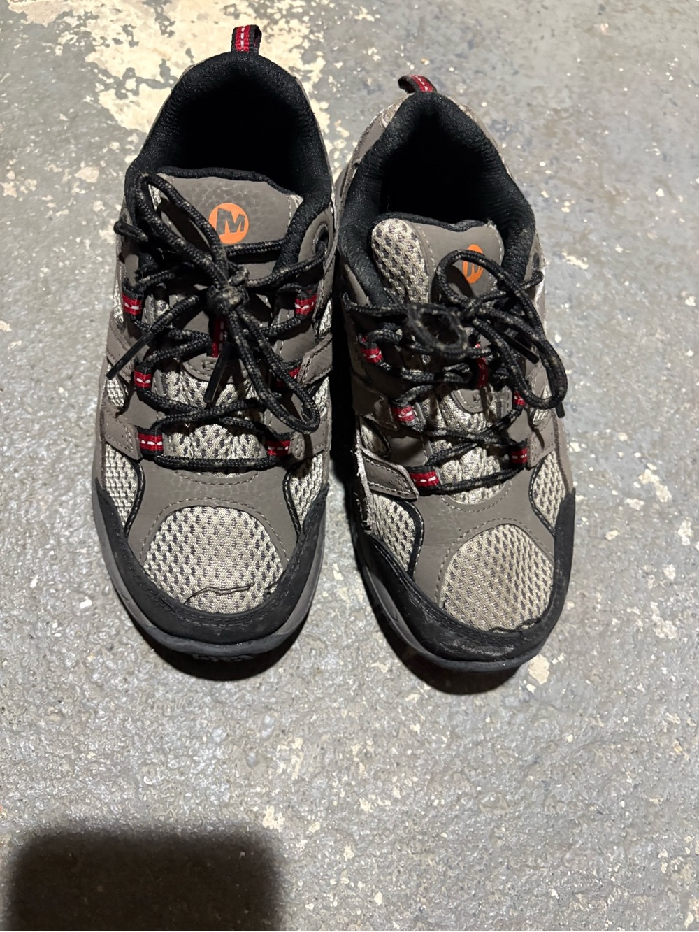 Merrell Kids Hiking Trail Shoes Gray Black Red Youth Size 1 Waterproof Outdoor